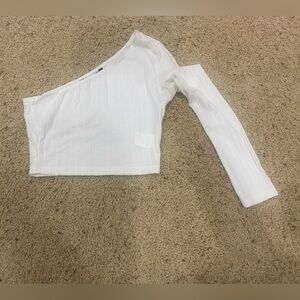 SHEIN White Long Sleeve Crop Top Size XS Ribbed Stretch Fitted Minimal Basic-63